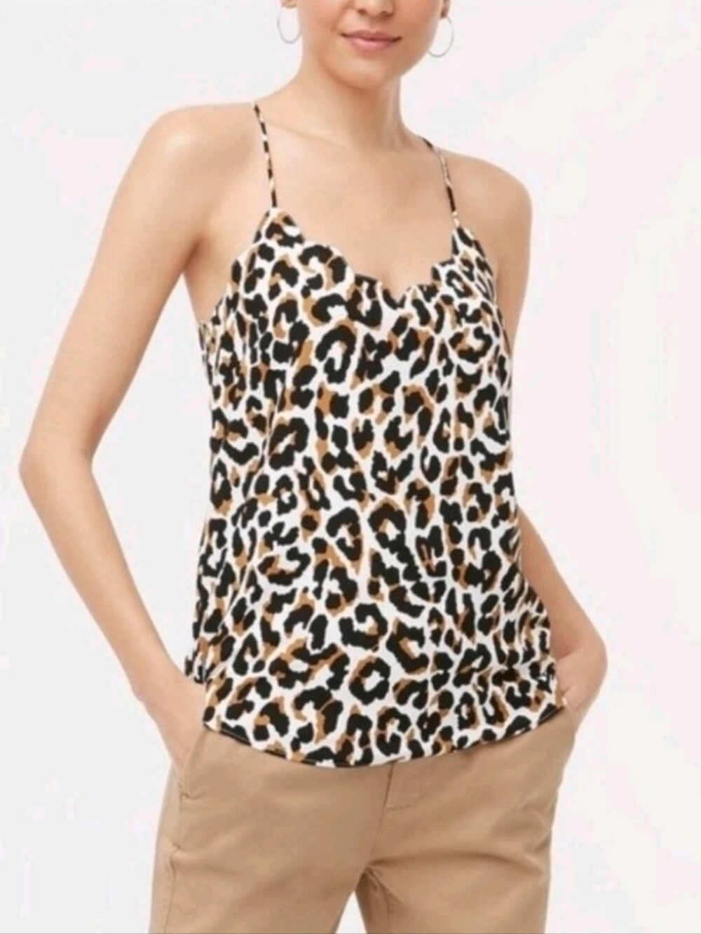 J. Crew Leopard Print Scalloped Trim Racerback Lined Brown/Black Women Size 00